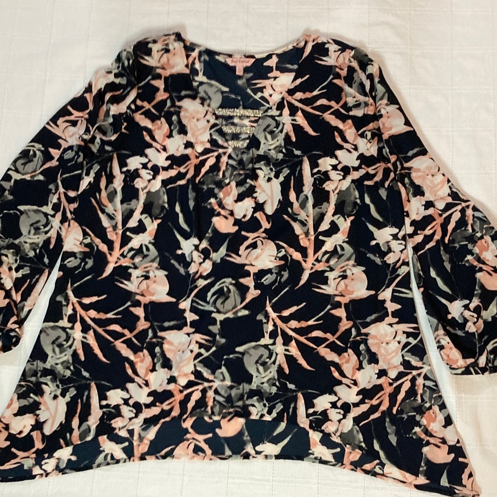 Juicy Couture Navy and Peach Floral Blouse